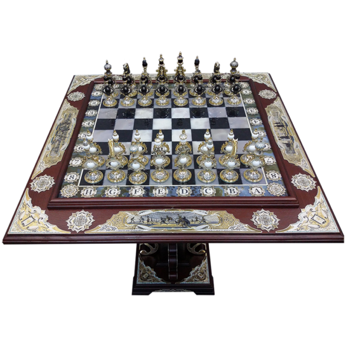 Элитный Шахматный Стол из Дуба и Агата Стратег — 4 Империи
