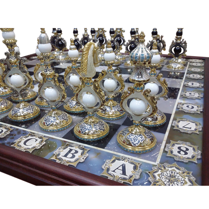 Элитный Шахматный Стол из Дуба и Агата Стратег — 4 Империи