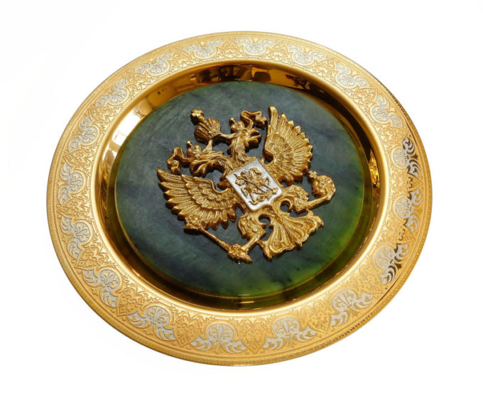Сувенирная тарелка Герб на нефрите
